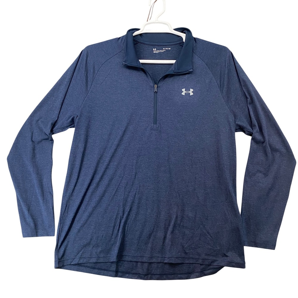Under Armour Mens XL Tech 2.0 Half Zip Pullover Navy Blue Heather Long Sleeve